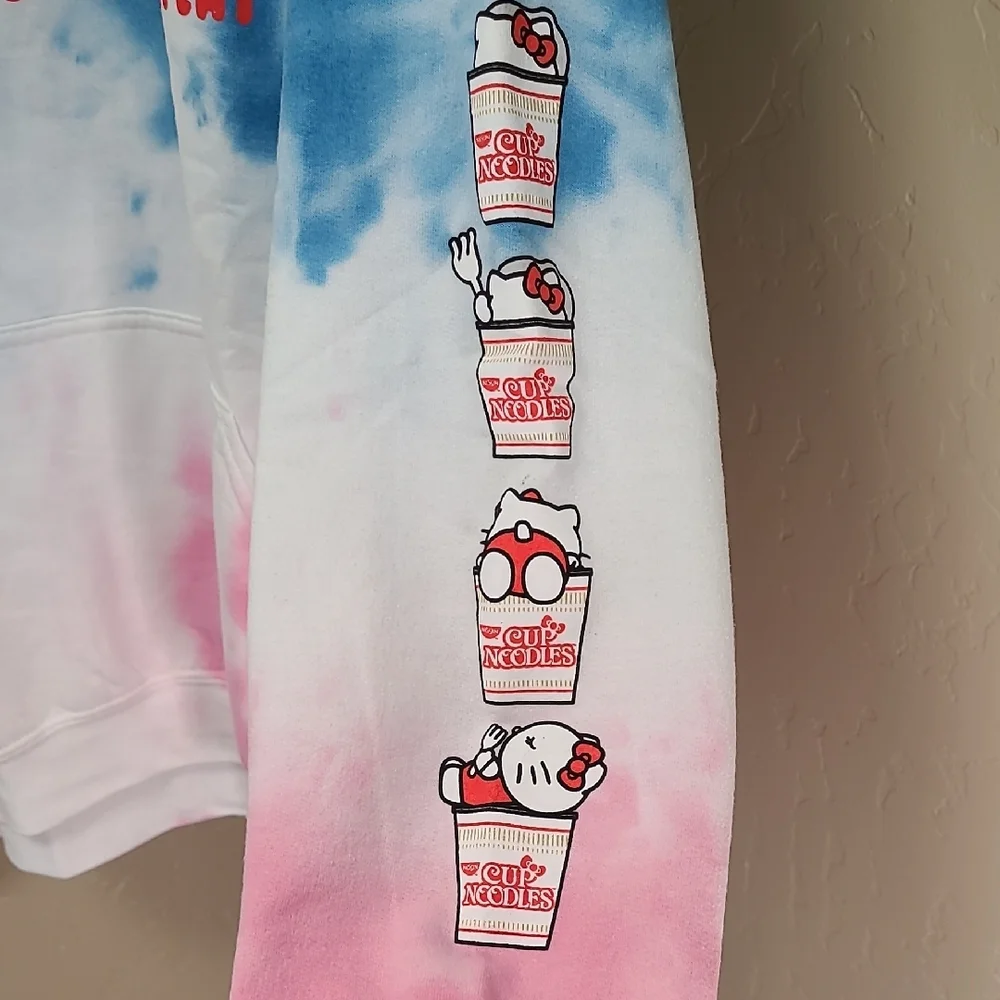 Cup Noodles X Hello Kitty Blue Pink White Tie Dye Cup Noodles Hoodie XL - Picture 11 of 14